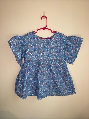 Blue Floral Flutter Sleeve Kids Top